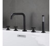 QHQQXN Deck-Mounted Bath Shower Mixer Tap Brushed Gold Bath Mixer Taps with Shower Double Lever 360 Degree Rotating Tap Household faucets
