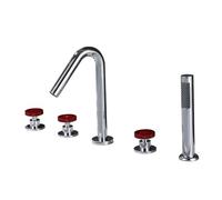 QHQQXN Deck Mounted Bath Shower Mixer Tap Brushed Gold, Red Double Handle Bath Mixer Taps with Shower 360 Degree Swivel Tap Household faucets