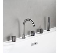 QHQQXN Deck Mounted Bath Shower Mixer Tap Chrome Bath Taps with Shower Attachment 360 Swivel Spout Double Lever Pull Out Tap Household faucets