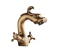 QHQQXN Dragon Shape Antique Brass Two-Handle One Hole Bathroom Sink Mixer Tap Faucet Deck Mount Lavatory Above Counter Basin Hot and Cold Faucet Wash Basin Tap (Size : A)
