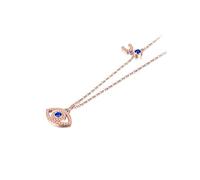 QHQQXN Evil Eye Halskette Damen Blauer Hauptstein Sterling Silber Statement Halsketten & Anhänger Lange Kette Türkische Schmuckherstellung