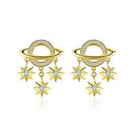 QHQQXN Frauen 925 Sterling Silber Galaxy Kommentar Stern Tropfen Ohrring Ohr Anhänger