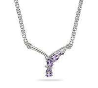 QHQQXN Girls accessories Sterling Silver Genuine or Simulated Gemstone & White Topaz Mesh Chain Statement Cocktail V Drop Necklace Birthday Gift