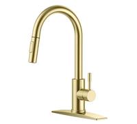 QHQQXN Gold Kitchen Faucet with Pull Down Sprayer, High Arc Modern Classic Sink Faucet Stainless Steel with Deck Fit for 1 or 3 Hole for Pot Filler Bar Farmhouse Laundry Rv, Brushed Champagne Golden