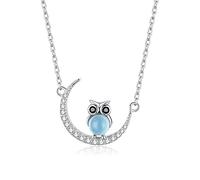 QHQQXN Halskette mit Anhänger aus 925er-Sterlingsilber, Mond und Eule, mit Platin überzogen, für Damen, Kettenhalsketten, Damen-Geschenk, Party-Schmuck
