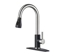 QHQQXN Kitchen Faucet with Pull Down Sprayer, High Arc Modern Classic Sink Faucet Stainless Steel with Deck Plate Fit for 1 or 3 Hole for Pot Filler Bar Farmhouse Laundry Rv, Black Brushed