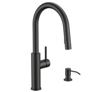 QHQQXN Kitchen Faucet with Soap Dispenser, Modern Matte Black, Single Handle High Arc Stainless Steel Kitchen Sink Faucet with Pull Down Sprayer, 1 or 3 Hole Deck Mount for RV, Laundry, Outdoor