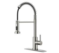 QHQQXN Kitchen Faucets with Pull Down Sprayer, Brushed Nickel Stainless Steel Commercial Single Handle Classic Spring Pull Out Sink Faucet for Pot Filler, Farmhouse Camper Bar Laundry Room