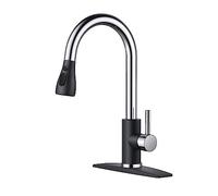 QHQQXN Kitchen Faucets with Pull Down Sprayer, High Arc Single Handle Classic Stainless Steel Sink Faucet 1 or 3 Hole, Suitable for Farmhouse Camper Laundry Rv Bar, Black Chrome