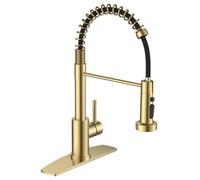 QHQQXN Kitchen Faucets with Sprayer, Gold Stainless Steel Sink Faucet Single Handle with Deck Plate, Commercial Classic Spring Faucet for Kitchen Sink, Bar & Prep Sinks, Laundry RV Camper