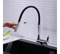 QHQQXN Kitchen Sink Mixer Tap with Pull Down Sprayer Chrome Kitchen Tap Flexible Spray Head for Window Installation Kitchen Mixer Taps 1 Hole Household faucets