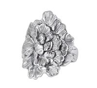 QHQQXN Large 990 Sterling Silver Rose Flower Ring Peony Ring for Women Open Adjustable