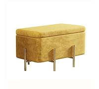 QHQQXN Luxurious Yellow Velvet Storage Stool with Metal Feet Contemporary Upholstered Footrest for Bedroom Stylish End of Bed Vanity Seat - 60x45x42cm (24x18x17in)