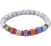 QHQQXN MOCHAMIK Chakra- für Damen, 8 mm Stein mit bunten quadratischen Perlen, elastische Armbänder, 16,7 cm