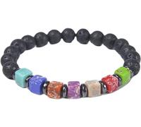 QHQQXN MOCHAMIK Chakra- für Damen, 8 mm Stein mit bunten quadratischen Perlen, elastische Armbänder, 16,7 cm