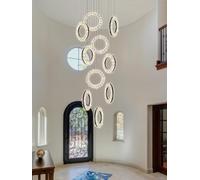 QHQQXN Modern Crystal Chandelier LED Pendant Light with Remote Control for Living Room Ceiling, High Ceiling Foyer, Restaurant Hanging Lamp LWX