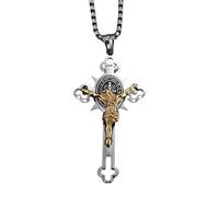 QHQQXN NBYGSC 925 Sterling Silver Saint Benedict Crucifix Necklace Men, Religious Cross Necklace With Jesus On It - Catholic Amulet Crucifix Pendant For Men, Jesus Cross Necklace For