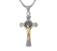 QHQQXN NBYGSC 925 Sterling Silver Saint Benedict Crucifix Necklace Men, Religious Cross Necklace With Jesus On It - Catholic Amulet Crucifix Pendant For Men, Jesus Cross Necklace For