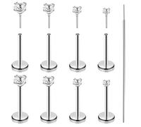 QHQQXN outfit 8Pcs 20G Flat Back Nose Stud Surgical Steel Threadless Labret Studs Silver Tragus Piercing Cartilage Earrings Helix Medusa Piercing Jewellery with 1 Tapered Insert Pin