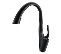 QHQQXN Pull Out Kitchen Faucet 360° Swivel High Arc Kitchen Sink Faucet with Pull Down Sprayer Single Handle Brass Kitchen Mixer Tap for Hot and Cold Water,Black(Brushed+Black)