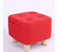 QHQQXN Red Linen Foot Stool Ottoman for Living Room and Bedroom Small Square Rest Stool for Shoe Change 28x28x25cm
