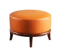QHQQXN Round Orange Leather Foot Stool Premium Multifunctional Footrest & Accent Seat for Living Room Solid Wood Legs 50x50x32cm - Stylish Comfort