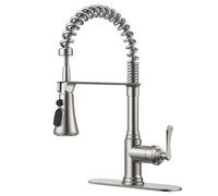 QHQQXN Rustic Kitchen Faucet with Pull Down Sprayer Brushed Nickel, 3 Modes Stainless Steel High Arc Vintage Spring Sink Faucet 1 or 3 Holes for Pot Filler, Farmhouse Camper Wet Bar