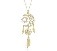 QHQQXN Silberverkauf von Sun-Halskette, plattierter Schmuck, 925er Sterlingsilber, Mond- und Flügel-Charm-Feder-Anhänger-Halskette für Frauen und Mädchen