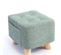 QHQQXN Square Linen Foot Stool Ottoman for Living Room and Bedroom Mint Green Small Shoe Change Rest Stool with Storage 28x28x25cm