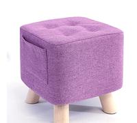 QHQQXN Square Linen Foot Stool Ottoman for Living Room and Bedroom Small Purple Rest Stool with Shoe Change Function 28x28x31cm
