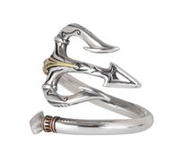 QHQQXN Three Tone 925 Sterling Silver Trident Ring for Men Open Adjustable