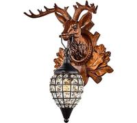 QHQQXN Vintage Crystal Antler Chandeliers Farmhouse Deer Horn Pendant Lights Resin Deer Head Deco Hanging Lamp Fixture for Dining Room Kitchen Island Ceiling