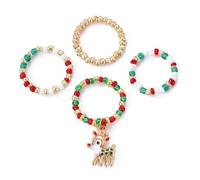 QHQQXN Weihnachts-Perlenringe-Set - Festlicher Feiertagsschmuck mit bunten Perlen und Anhängern - verstellbare Ringe für Frauen und Mädchen
