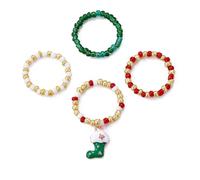 QHQQXN Weihnachts-Perlenringe-Set - Festlicher Feiertagsschmuck mit bunten Perlen und Anhängern - verstellbare Ringe für Frauen und Mädchen