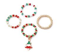 QHQQXN Weihnachts-Perlenringe-Set - Festlicher Feiertagsschmuck mit bunten Perlen und Anhängern - verstellbare Ringe für Frauen und Mädchen