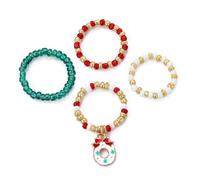 QHQQXN Weihnachts-Perlenringe-Set - Festlicher Feiertagsschmuck mit bunten Perlen und Anhängern - verstellbare Ringe für Frauen und Mädchen