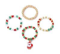 QHQQXN Weihnachts-Perlenringe-Set - Festlicher Feiertagsschmuck mit bunten Perlen und Anhängern - verstellbare Ringe für Frauen und Mädchen