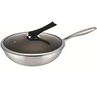 QHQQXN Wok Bottom Kitchen 304 Stainless Steel Non-Coated Frying Pan Non-Smoke Gift Non-Stick Cookware for Gas Stove Stove(32cm)