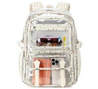 QHRIDS Clear Backpack for Girls Women Heavy Duty School BookBag Transparent Backpacks, Corduroy Flower, L, Cute