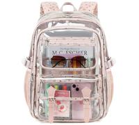 QHRIDS Clear Backpack for Girls Women Heavy Duty School BookBag Transparent Backpacks, Corduroy Pink Bowknot, L, Cute