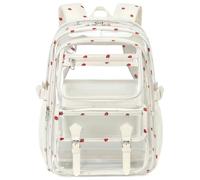 QHRIDS Clear Backpack for Girls Women Heavy Duty School BookBag Transparent Backpacks, Corduroy Strawberry, L, Cute
