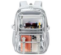 QHRIDS Clear Backpack for Girls Women Heavy Duty School BookBag Transparent Backpacks, Grey, L, Cute