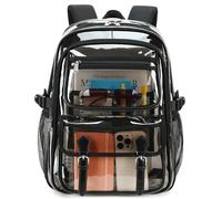 QHRIDS Clear Backpack for Girls Women Heavy Duty School BookBag Transparent Backpacks, Semi Black, L, Cute