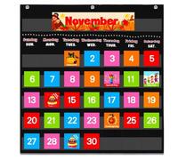 Qhsgdbgem Calendar Pocket Chart Preschool Kindergarten Homeschool | Ideal for early learners with blank customizable cards to tailor lessons for preschool, kindergarten or homeschooling.