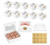 QHSXMQ 20 Pcs White Cupcake Boxes 5.31x5.31x2inch White Bakery Box with Window and 24 Stickers, Paper Cake Box, Food Grade Small Cookie Boxes for Brownie Biscuit Macaron Candy Sweet Chocolate Packing