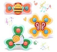 QHSXMQ Suction Spinner Toys, 3 Pcs High Chair Toys with Suction Cups, Spinning Toys 1-3, Bee, Butterfly, Snail Suction Spinner Toys, Birthday Gifts for Infants Boy Girl