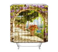 qhtqtt Shower Curtains Digital Flowers Bridge With Arch View On The Town Scenic Bathroom Curtain Waterproof Fabric For Bathtub Decor 180x200cm A