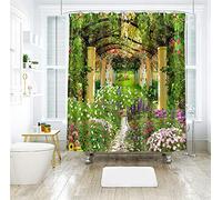 qhtqtt Shower Curtains Garden Flower Beauty Nature Bamboo Stream Bathroom Curtain Waterproof Bath Curtain 180x180cm A