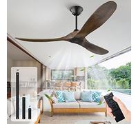 QHYAH 52 Inch Ceiling Fan with Remote Control, Modern Ceiling Fan without Light, 3 Blade Solid Wood Ceiling Fan with 6-Speed Quiet DC Motor 3 Downrods, / Ceiling Fan No Light for Bedroom, 52'' Brown
