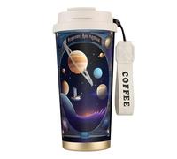 QHZLY 316 Stainless Steel a Cosmic Voyage Coffee Cup White, Large Insulated Travel Tumbler for Office Home Car Use